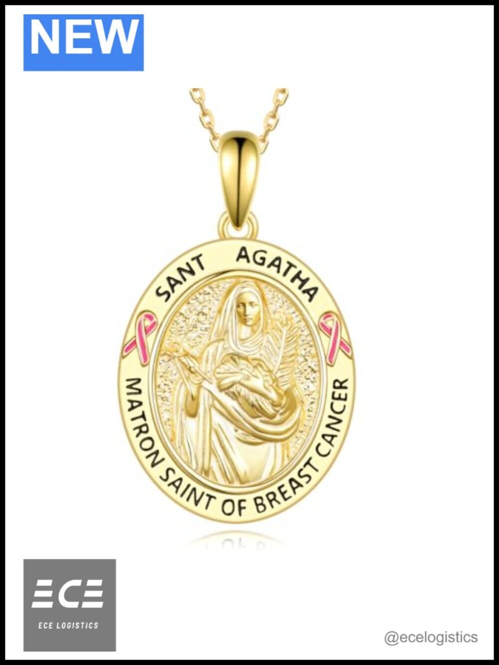 925 Sterling Silver Saint Agatha Medal Necklace Breast Cancer Protection Amulet